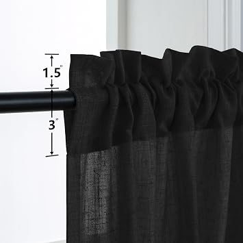 Mrs.Naturall Black Linen Curtains 63 Inch Length Semi Sheer Textured Drapes for Living Room Bedroom 2 Panel Set