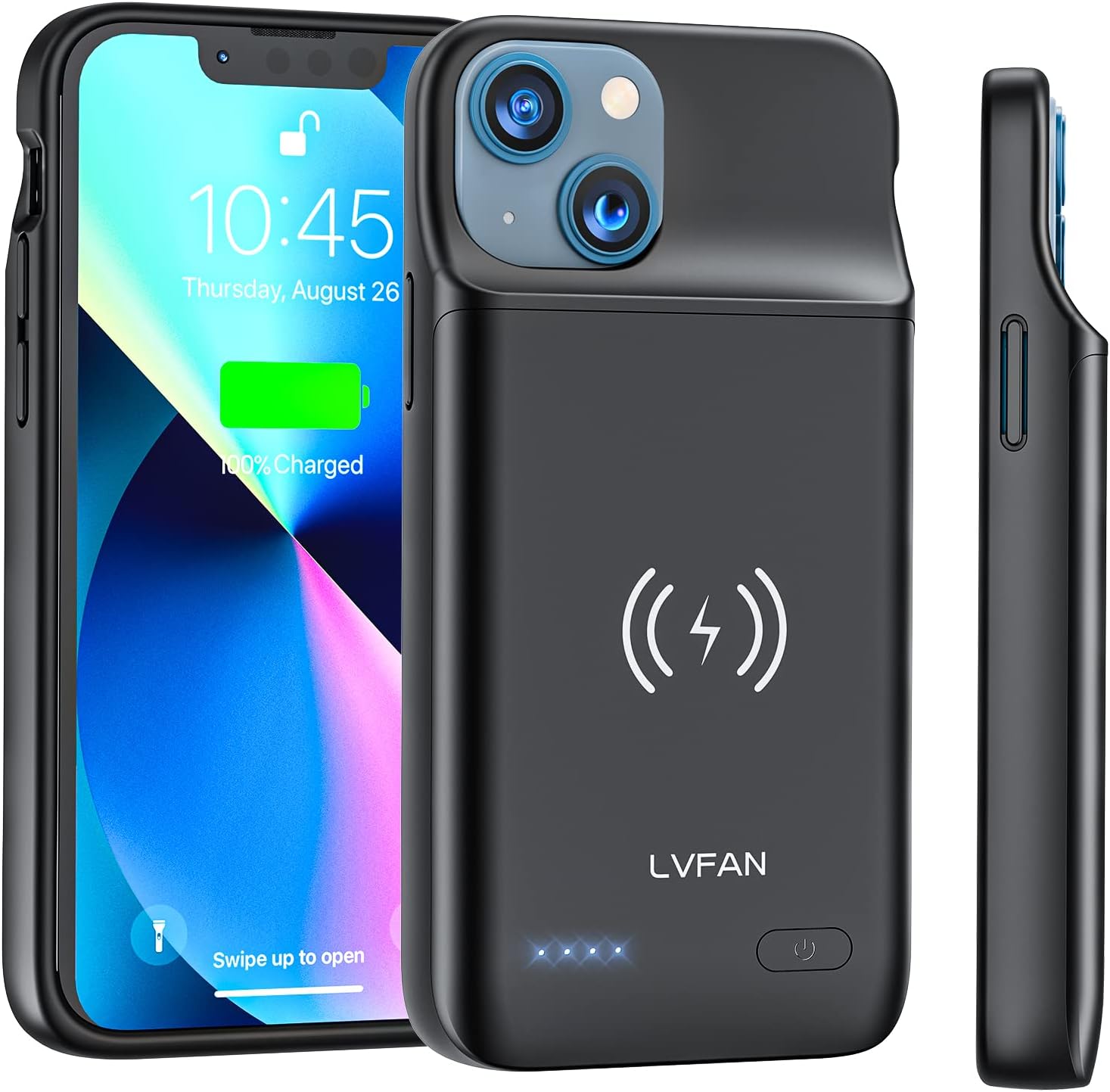 Battery Case for iPhone 13 Mini(5.4 inch), LVFAN 4700mAh Slim Portable Protective Extended Charger Cover with Wireless Charging Compatible with Lightning Input, Apple Pay, CarPlay (12mini) - Black