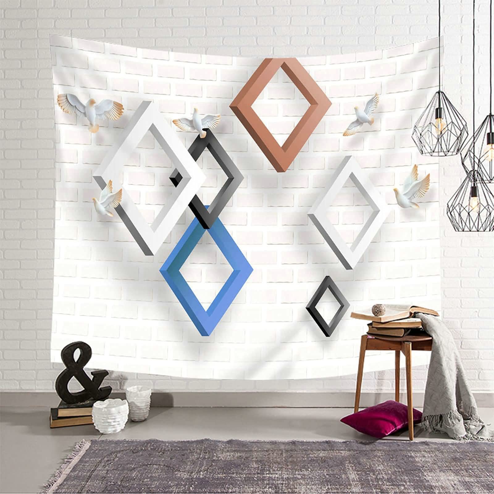 Tapiz de pared decorativo KnSam de 150x130 cm gris y blanco para dormitorio