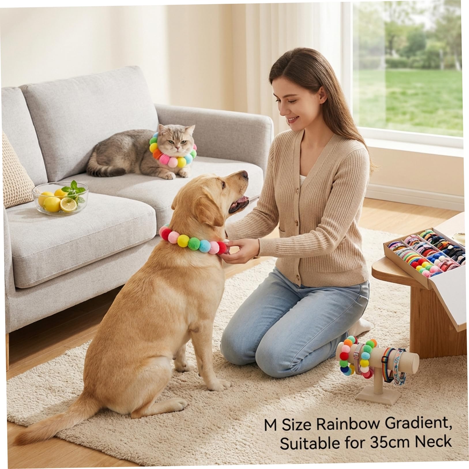 Hundehalsband mit Perlen, verstellbar, elastisch, Katze mit weichem Bommel, für kleine Hunde, Welpen, modische Haustier-Halskette für Fotos, 50 Stück