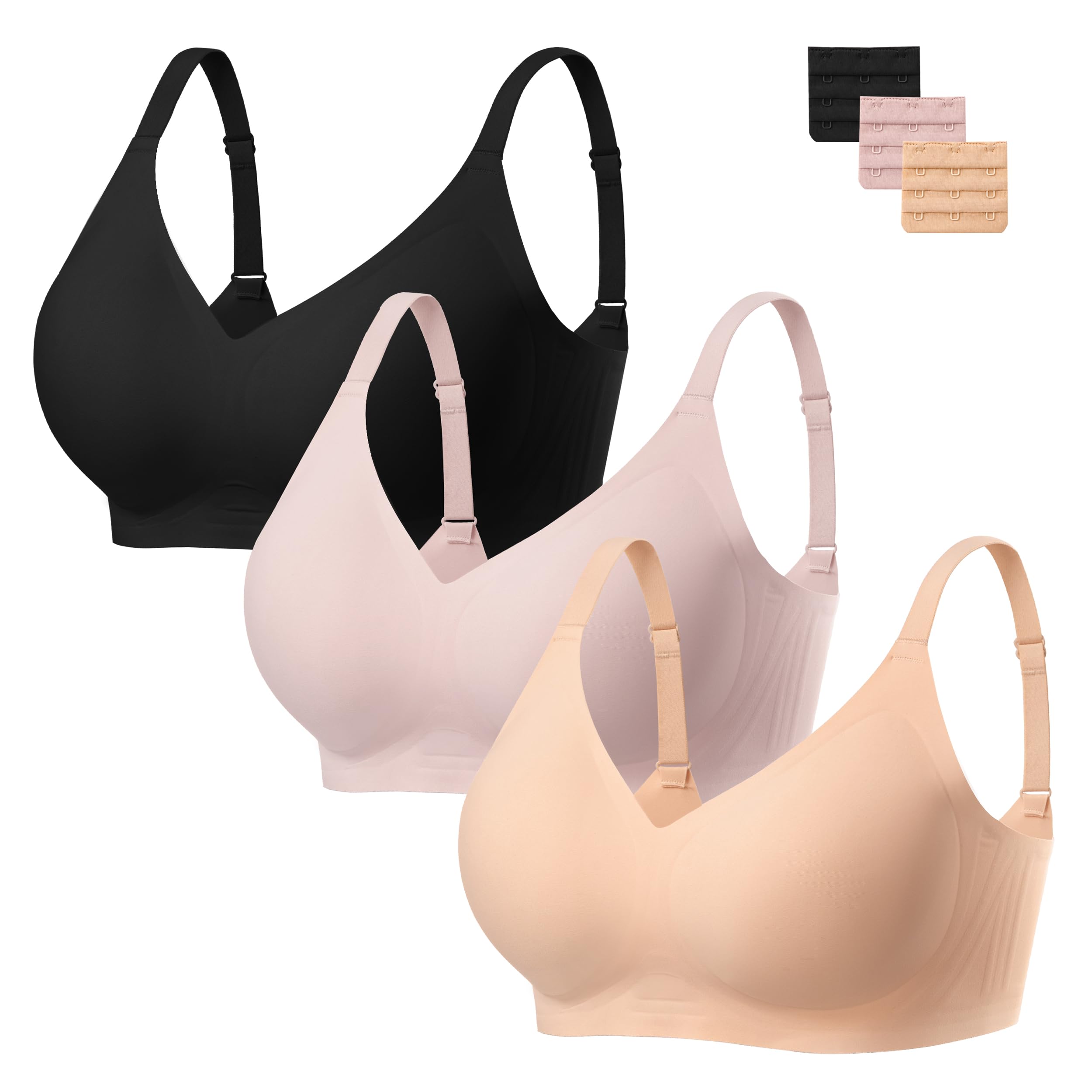 HBselect 3er Pack Nahtlose BHS Damen ohne Bügel mit vollständiger Abdeckung Bralette weicher BHS Nahtloser Bustier Push up BH Große Brüste Starker Halt Bra