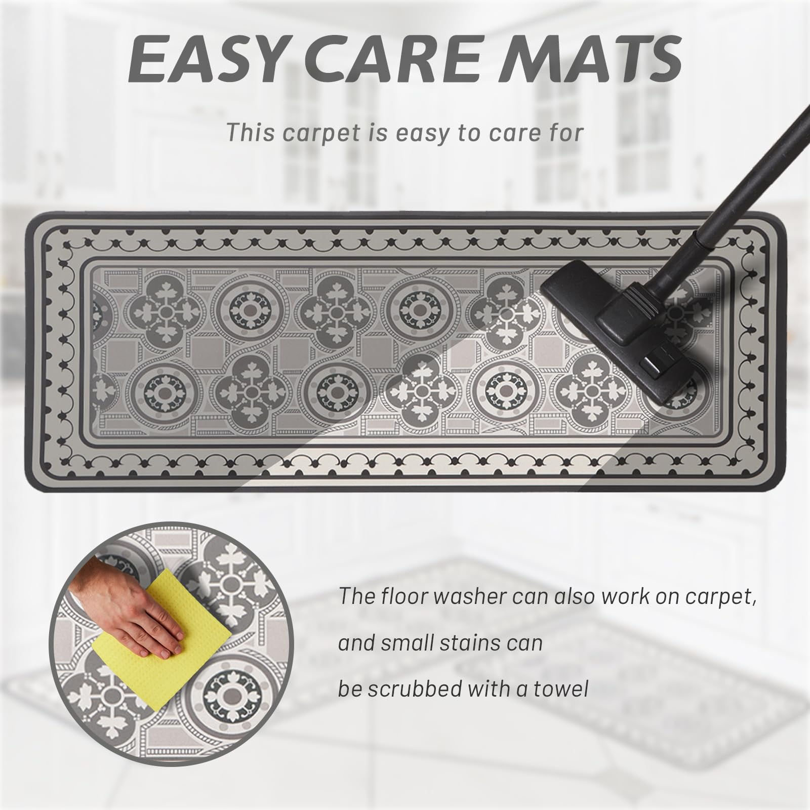 Ensemble de Tapis de Cuisine, Ensemble de Tapis de Cuisine Antidérapant de 2 Pièces, Tapis de Sol Lavable Super Absorbable avec Support en Caoutchouc, 43x75 + 43x120cm