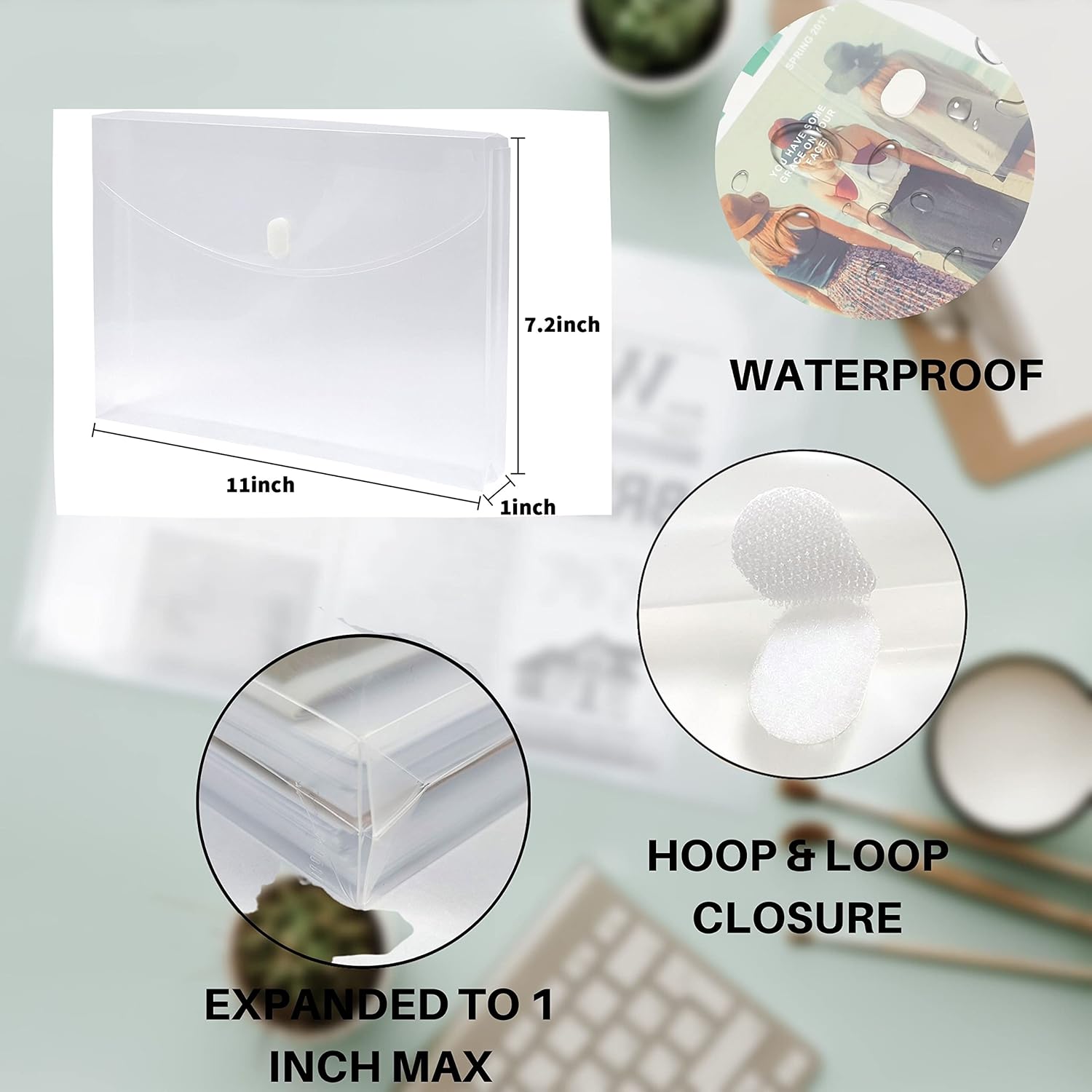 TIENO 24 Pack Plastic Envelopes Poly Envelopes, Clear Document Folders Legal Size File Envelopes with Hoop & Loop Closure for Home Work Office Organization, White