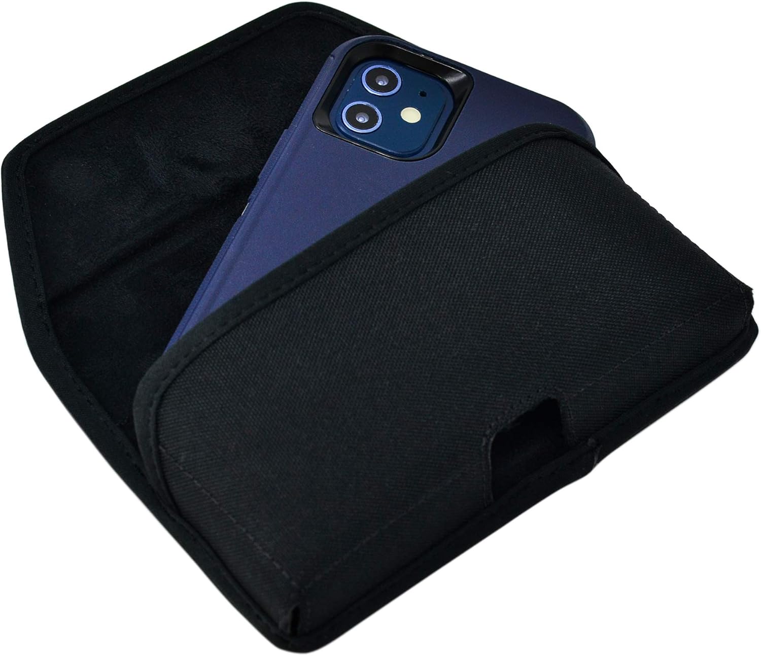 Turtleback Premium Nylon Cell Phone Holster for iPhone 13 or 12 Mini - Large, Black - Fits Bulky Cases - Magnetic Closure with Metal Belt Clip