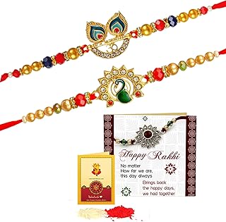 TIED RIBBONS Rakhi for Brother Set of 2 Rakhi Set with Mini Greeting Card and Roli Chawal Packet - Raksha Bandhan Rakhi Bracelet for Brother Rakhi 2 Set Rakhi for Bhaiya Bhai Rakhi Thread