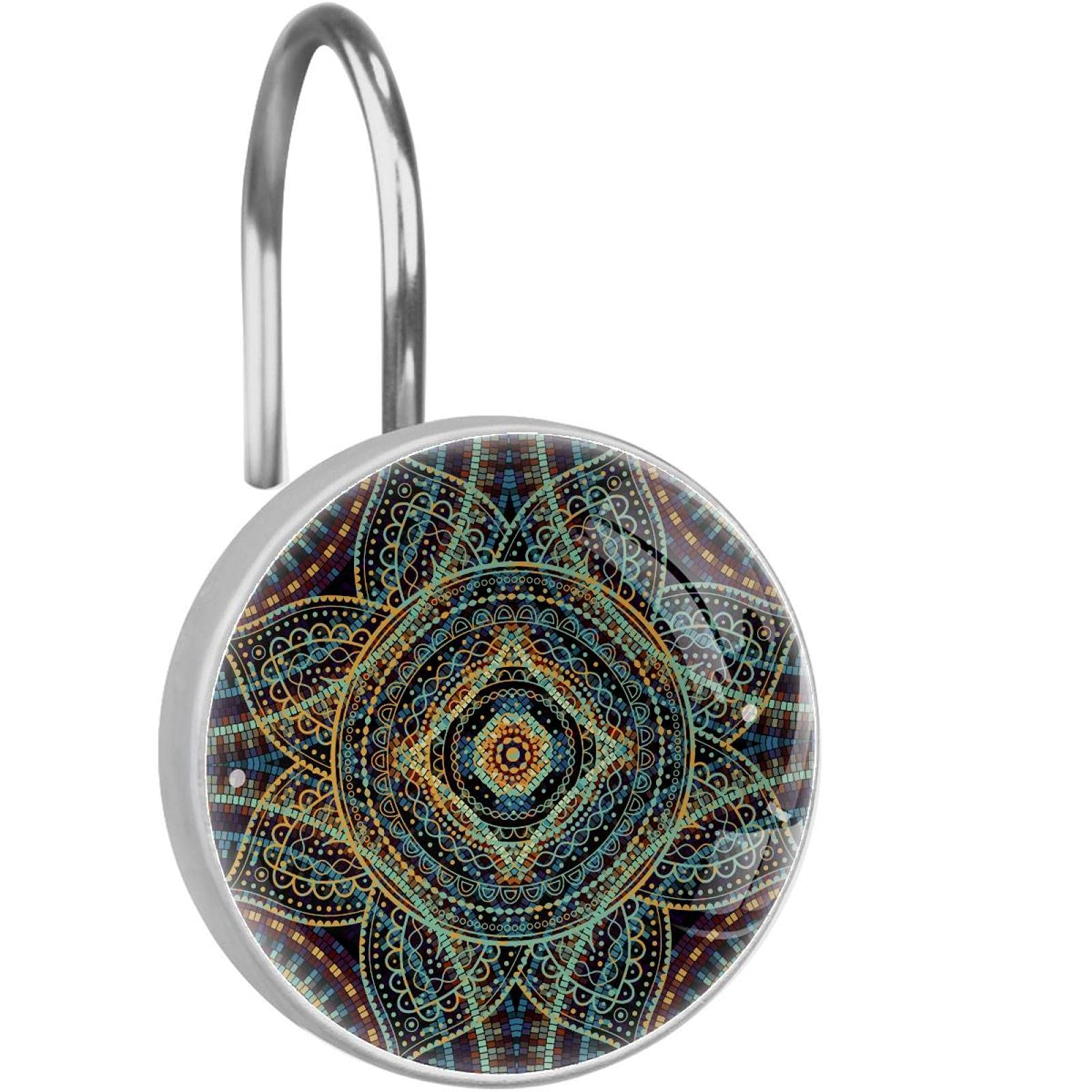 Crochets de rideau de douche acier inoxydable antirouille motif floral pour tringle de bain