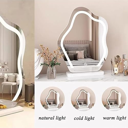 Miniatura 4 de Escritorio de tocador con luces, tocador de maquillaje con espejo, tocador con cajón grande, 3 modos de iluminación de brillo ajustable, juego de