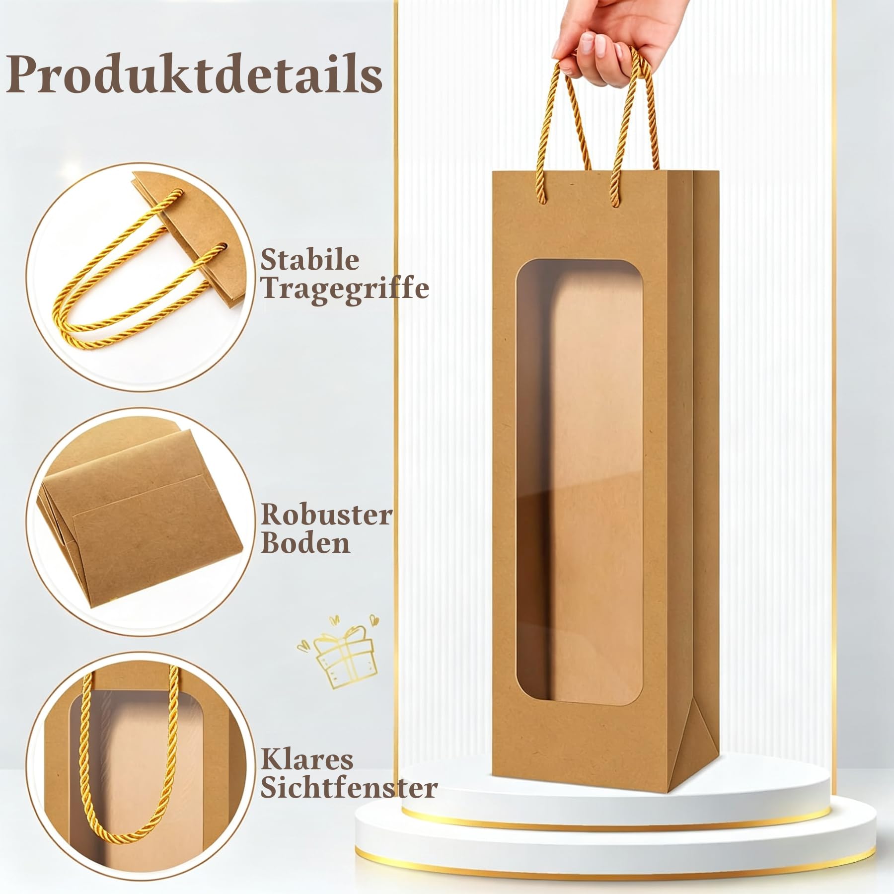 50 Stk Wein Geschenktüten mit Fenster & Griff für 750-1000ml Flaschen