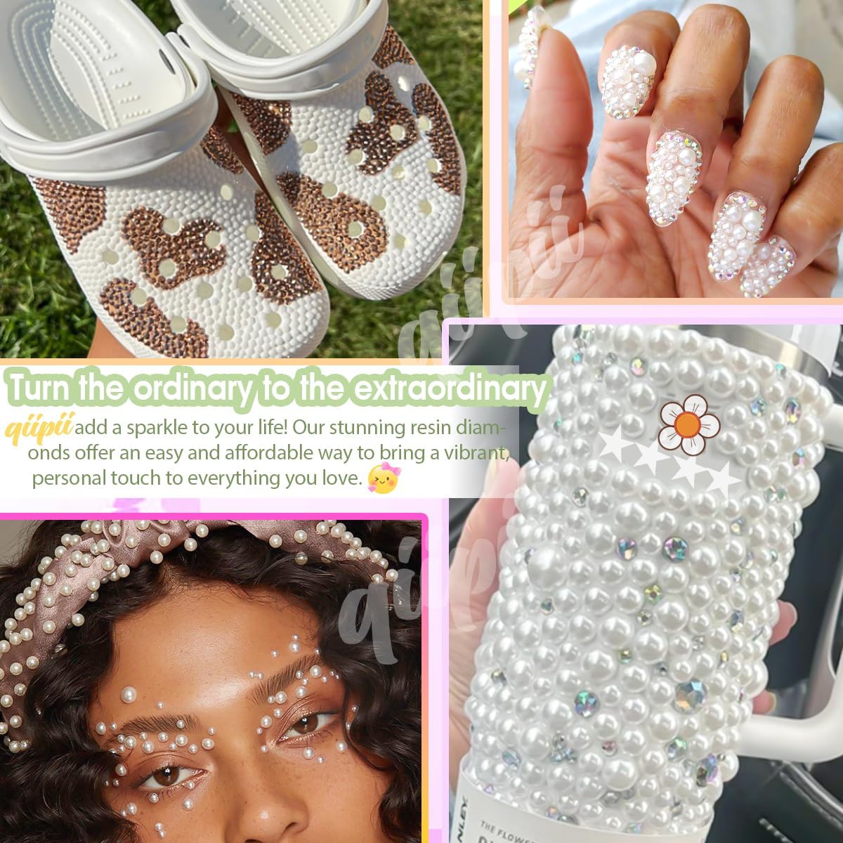 White 3mm-8mm Flatback Pearls and Rhinestones for Bedazzling Crafting Half Pearls Resin Stones Diamonds Crystal Gems for Nails Face Eyes Makeup Tumblers Bottles Crafts Grad Cap Shoes Scrapbook - Image 6