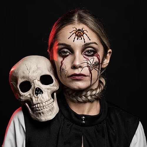 Miniatura 3 de 6 hojas de calcomanías temporales de tatuaje de araña aterradora 3D de telaraña de Halloween, impermeables, calcomanías de tatuaje de araña,