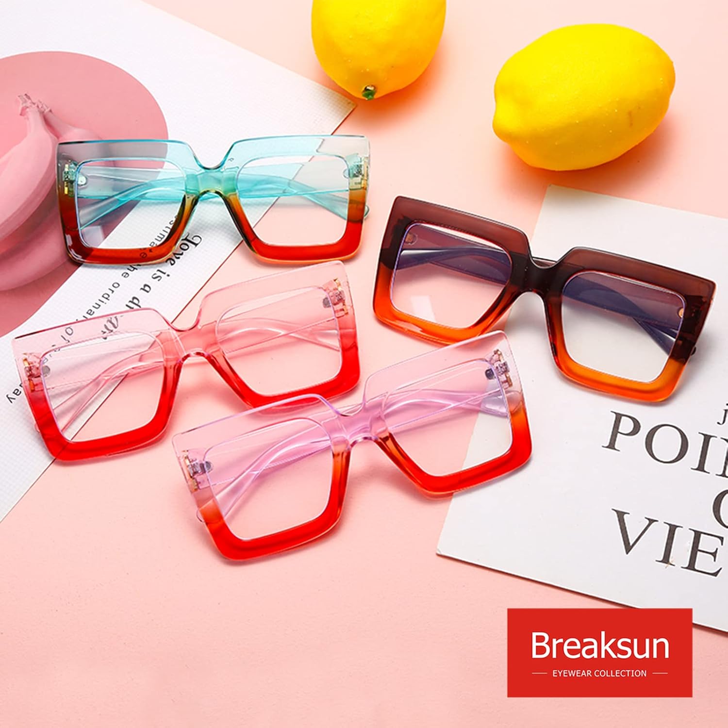 Oversized Blue Light Glasses for Women Fashion Thick Square Computer Eyewear Non-Prescription Black Glasses (Purple Red) - Image 2