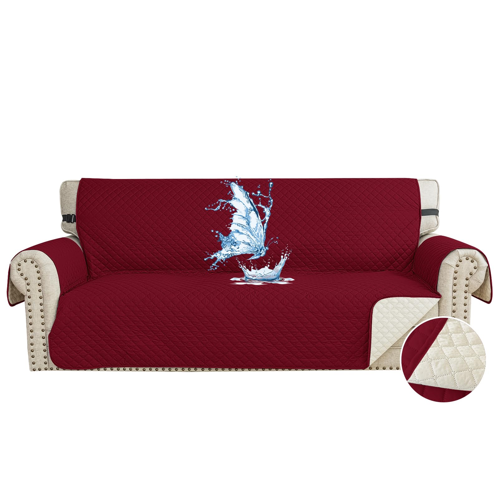 CYCMACO Funda Sofa 3 Plazas, Funda Impermeable Sofa, Cubre Sofa Verano con Reposabrazos, Fundas De Sofa Ajustables, Fundas para Sofa Antipelos, Funda Sofa Gatos, Borgoña