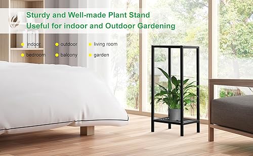 Miniatura 4 de Zhongma Soporte para Plantas de Interior y Exterior de 2 Niveles de 30" de Alto, 12 L x 12 W x 30 H pulgadas, Soporte de Flores de Metal Cuadrado
