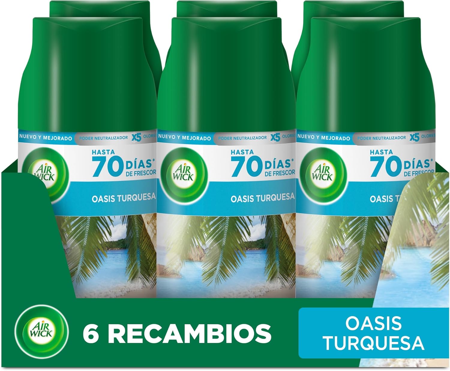 Air Wick Freshmatic navulverpakkingen voor luchtverfrisser, automatische spray, geuressence voor thuis, met geur van turquoise oase, 6 stuks