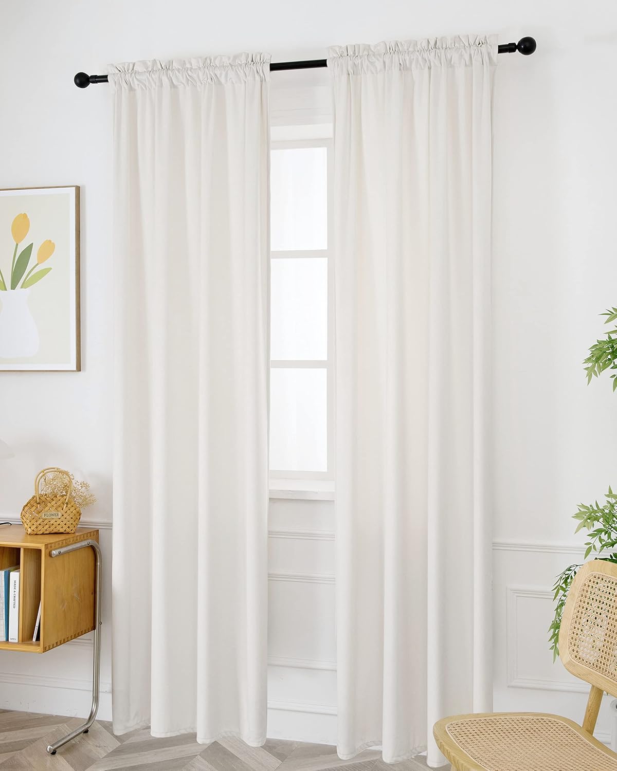 SMILETIME White 84in Long Velvet Curtains with Rod Pocket Thermal Insulated Soft Privacy Light Filtering Velvet Drapes for Bedroom and Living Room, Set of 2 Panels, 52 x 84 Inches Long