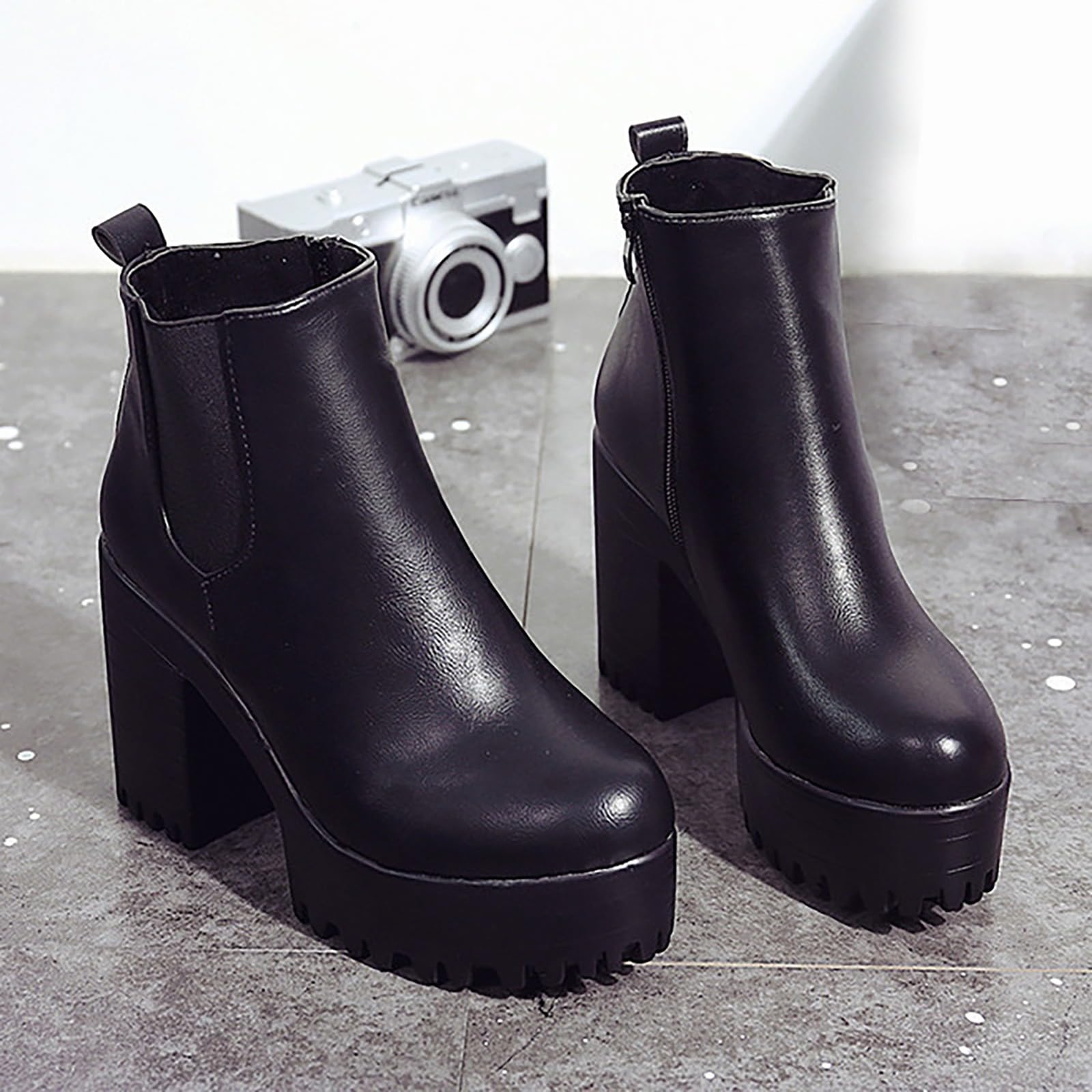 Botas De Mujer Tacón Cuadrado Suela De Plataforma Para Moda Altura Del Muslo Botines Gruesos Diseño Elegante