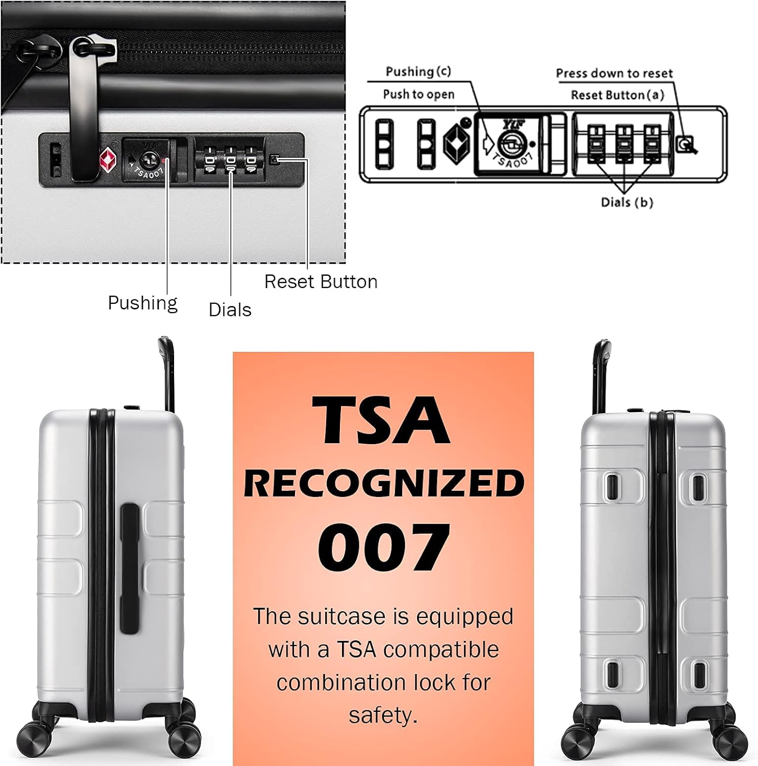 review Goplus Carry-On Luggage, Hardside Luggage w/ 4 Spinner Double-Wheels & TSA Lock, Lightweight 100% PC Suitcase for Travel Adults, Kids, 20-inch (Sliver)