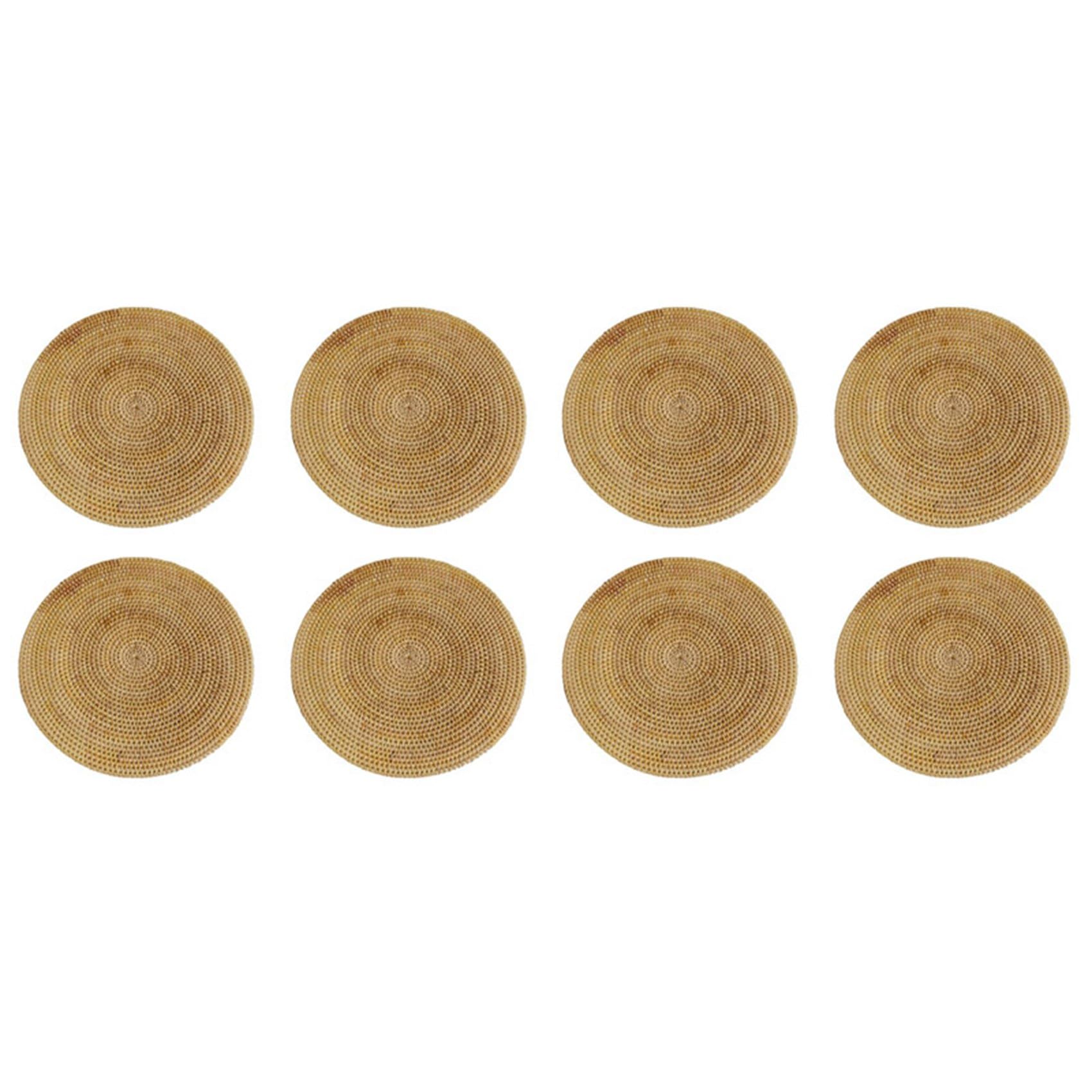 Hndhbfgrt 8X Handwoven Rattan Placemats,Round Wicker Table Mats, Natural Woven Placemats for Dinner Table,Heat Mats