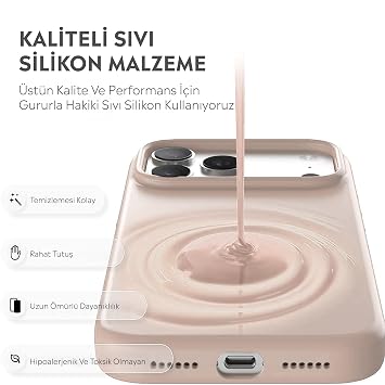 Babilden iPhone 17 Pro İle Uyumlu Kılıf İnce Ve Dayanıklı Sıvı Silikon 3 Katmanlı Tam Kaplamalı Şık Yumuşak Jel Hissi Yüksek Kalite Kauçuk Telefon Kılıfı (Kumpembe)