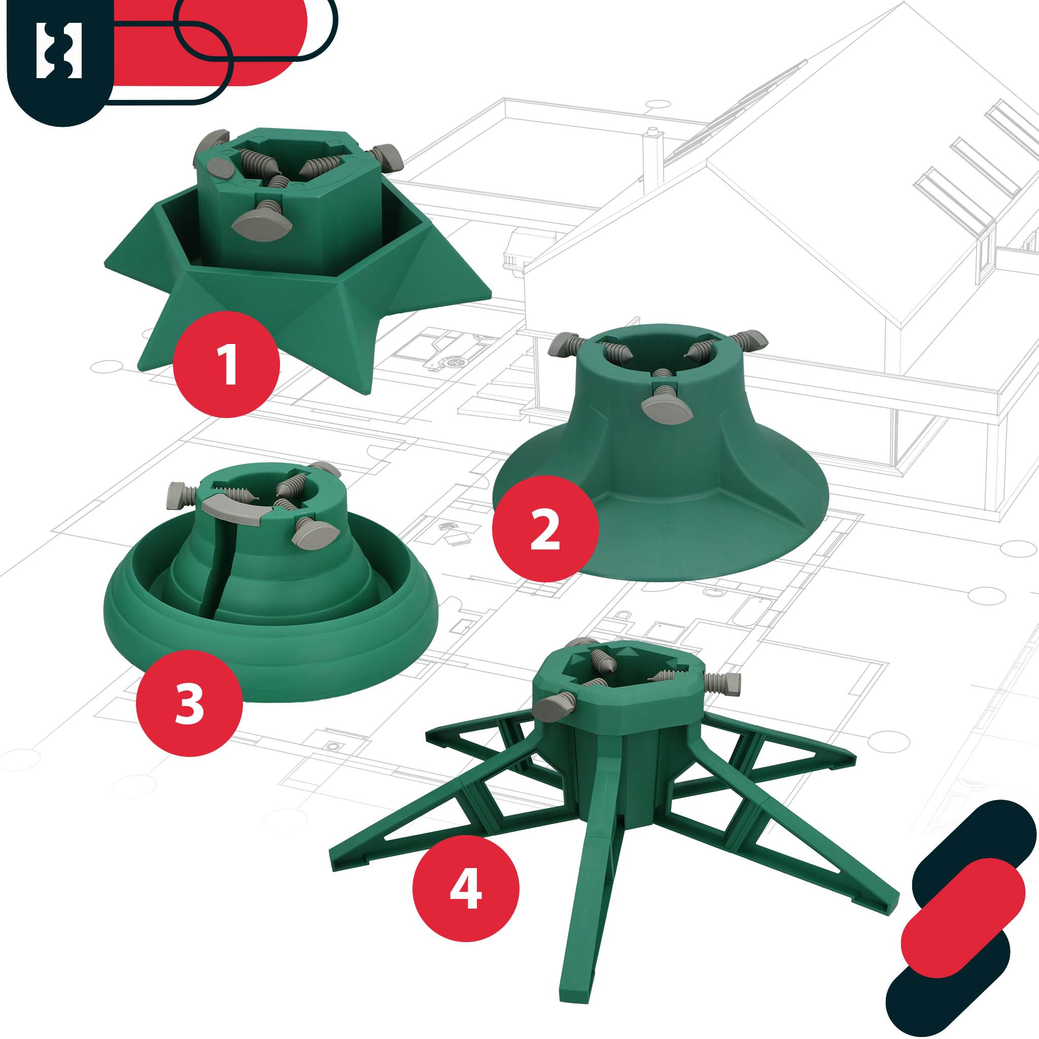 KOTARBAU® Soporte Árbol de Navidad - Plástico - Base para Pino de Navidad - para Árboles hasta 2,5 m - Verde - con Depósito de Agua - Diseño en Forma de Redonda