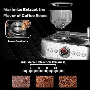 Espresso Maker, 20 Bar Coffee Espresso Machine, Maquina De Cafe Expresso, 30 Grind Settings, 2.8L Removable Water Tank With Milk Frother and Steam Wand, Barista Home Cappuccino and Latte Machine