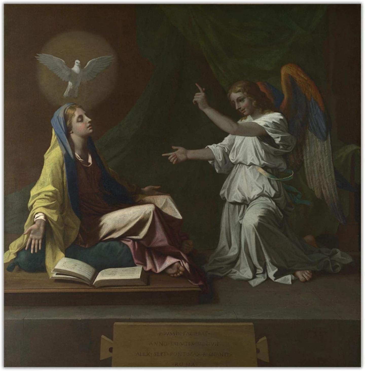 Amazon.co.jp Weitaian ニコラ・プッサン「受胎告知」キャンバス油絵アートワークポスター画像現代壁の装飾28X28インチ