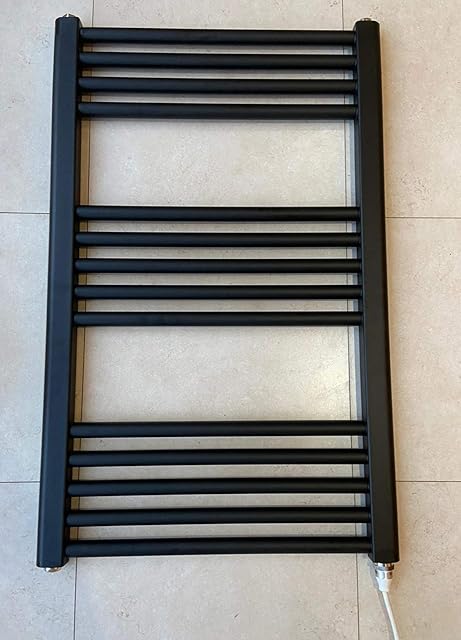 Greenedhouse 500w x 800h Black Electric Straight Heated Towel Rail Bathroom Radiator