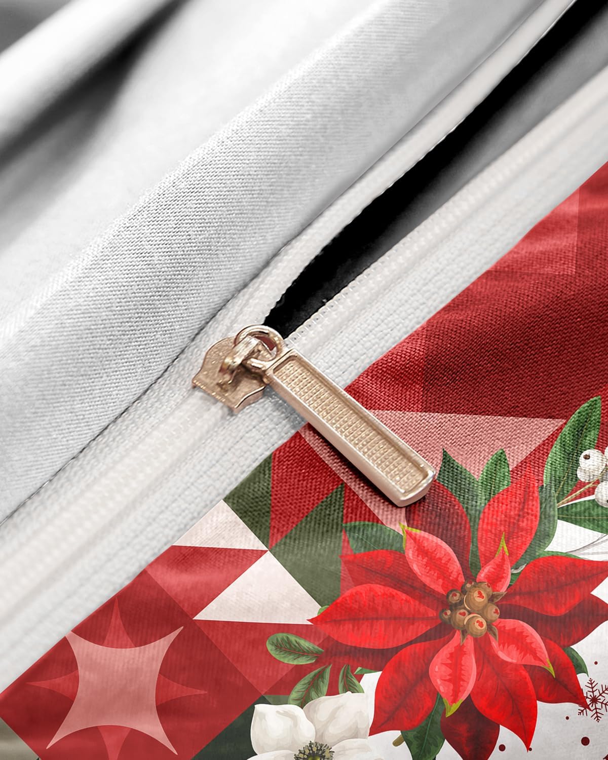 Christmas Duvet Cover King Size, Floral Wreath Comforter Cover Holiday Decoration Theme Bedding Set with Zipper Closure Printed Quilt Cover (1 Duvet Cover + 2 Pillowcase)