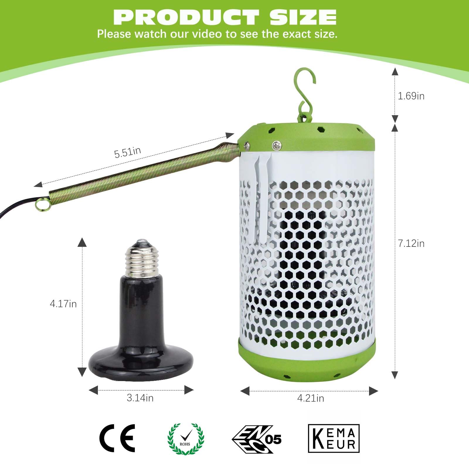 Reptile Heat Lamp with Guard, Ceramic Heat Lamp Bulb with Anti-Scald Lampshade, Adjustable Reptile Ceramic Heat Lamp from 0-100W, for Turtle, Snakes, Lizards, Frogs, Bird, No Light Only Heat (Big) - image 6