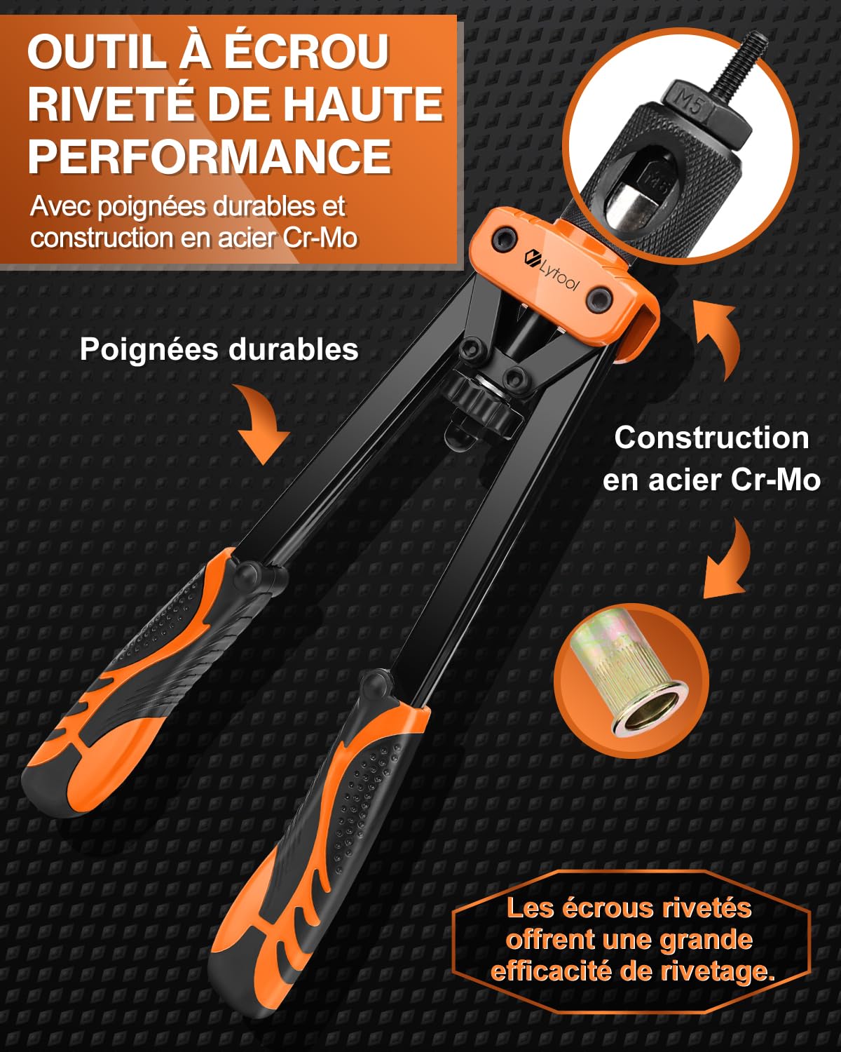 Lytool Pince-a-Insert Fileté 14",6 Mandrins Métriques, 70 Écrous, M3-M10 | Pince-à-Écrou-Fileté Avec Étui de Transport Robuste,M6 Est Sur La Pince à Écrou 2 Goupilles de Verrouillage