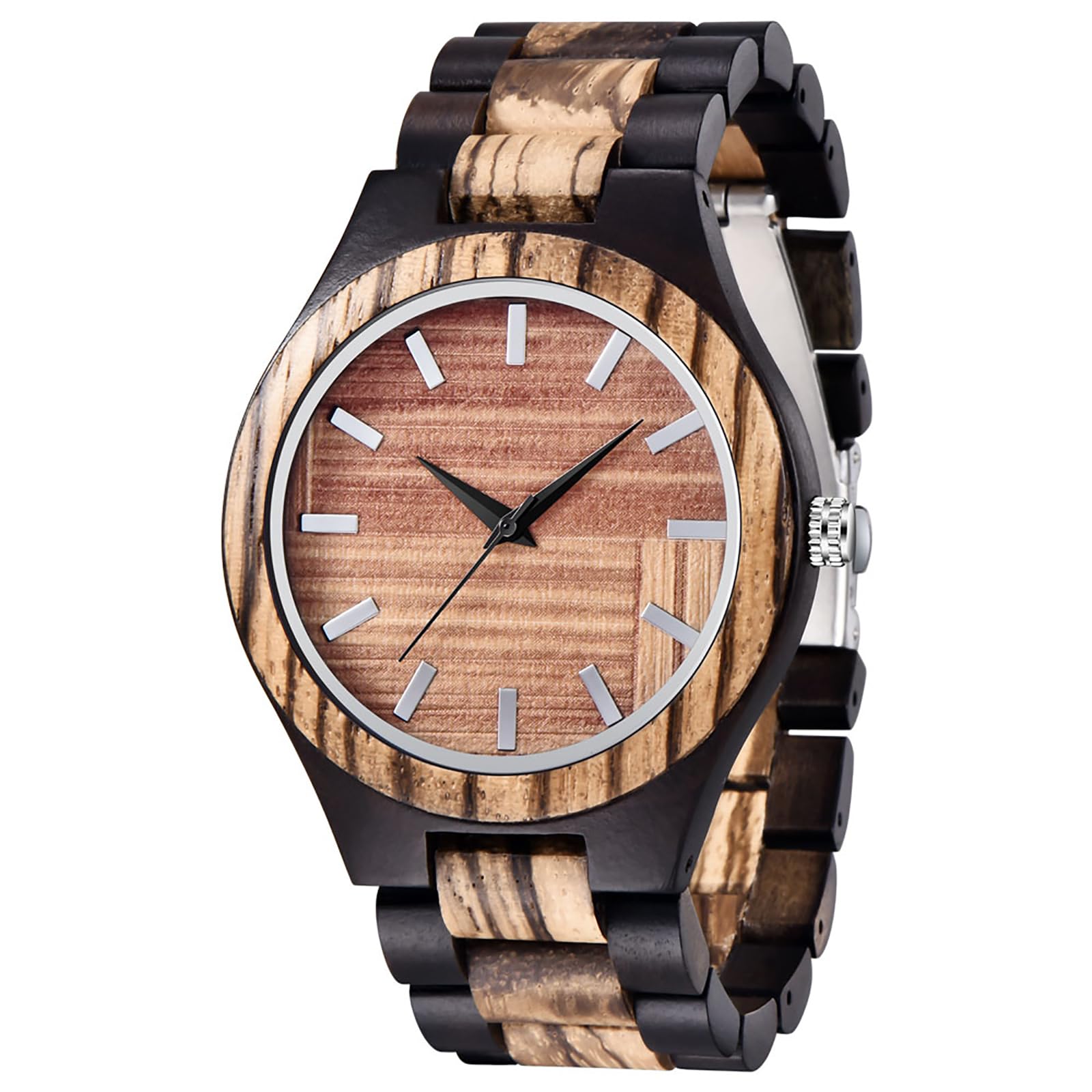 Tiong Orologio da uomo in legno, classico, in legno, analogico, al quarzo, da uomo, Wq3001-marrone, Retrò
