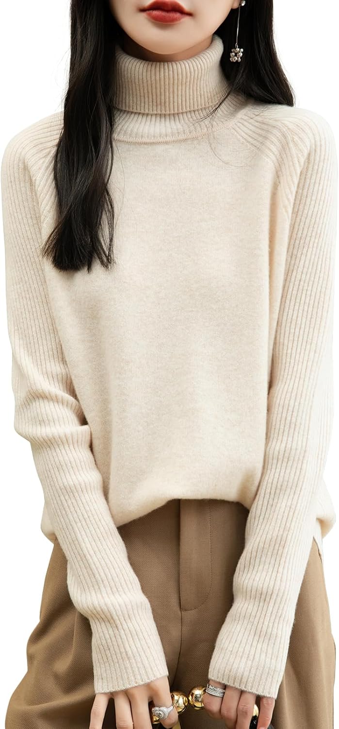 Chanyarn Women's Turtleneck 100% Merino Wool Sweater 2025 Fall Winter Classic Warm Soft Raglan Long Sleeve Knit Sweater