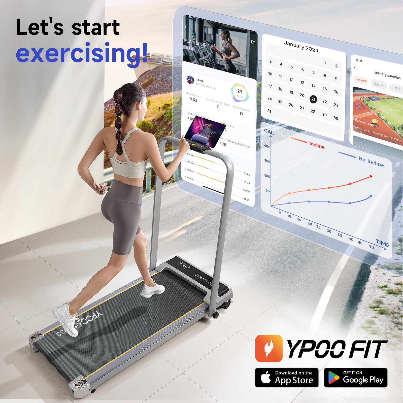Amazon | YPOO Walking Pad Treadmill with Incline, Treadmills for 