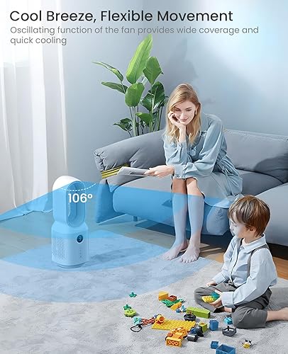 Miniatura 4 de let'me Ventilador de escritorio, ventilador oscilante de 106° para interiores, ventilador sin aspas con 3 velocidades, ventilador de oficina pequeño