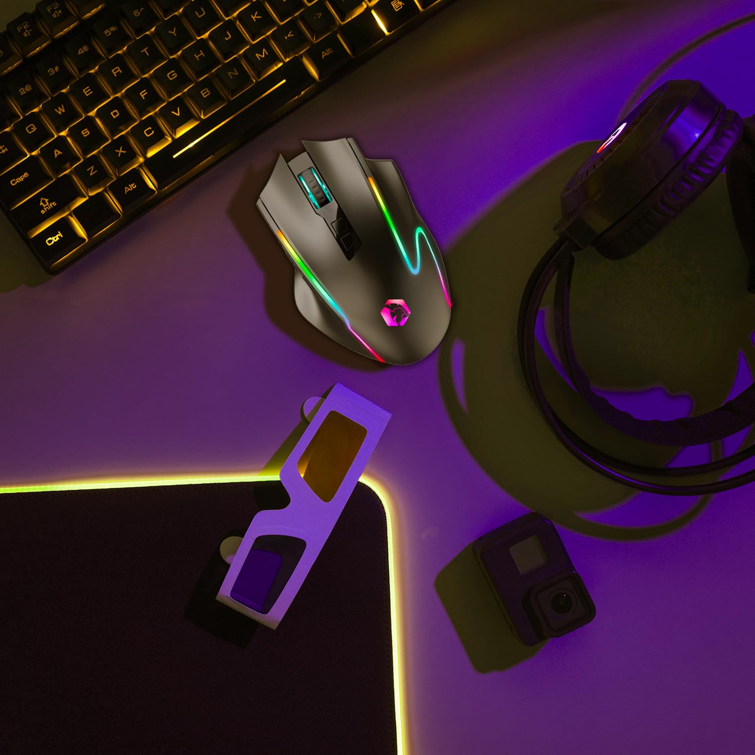 EMPIRE GAMING RF908 - Souris Gamers sans Fil Rechargeable avec Station de Recharge Magnétique RGB - 10000 DPI 8 Boutons Programmables Modes WiFi 2.4GHz / BT/Filaire Via USB-C (Noir)