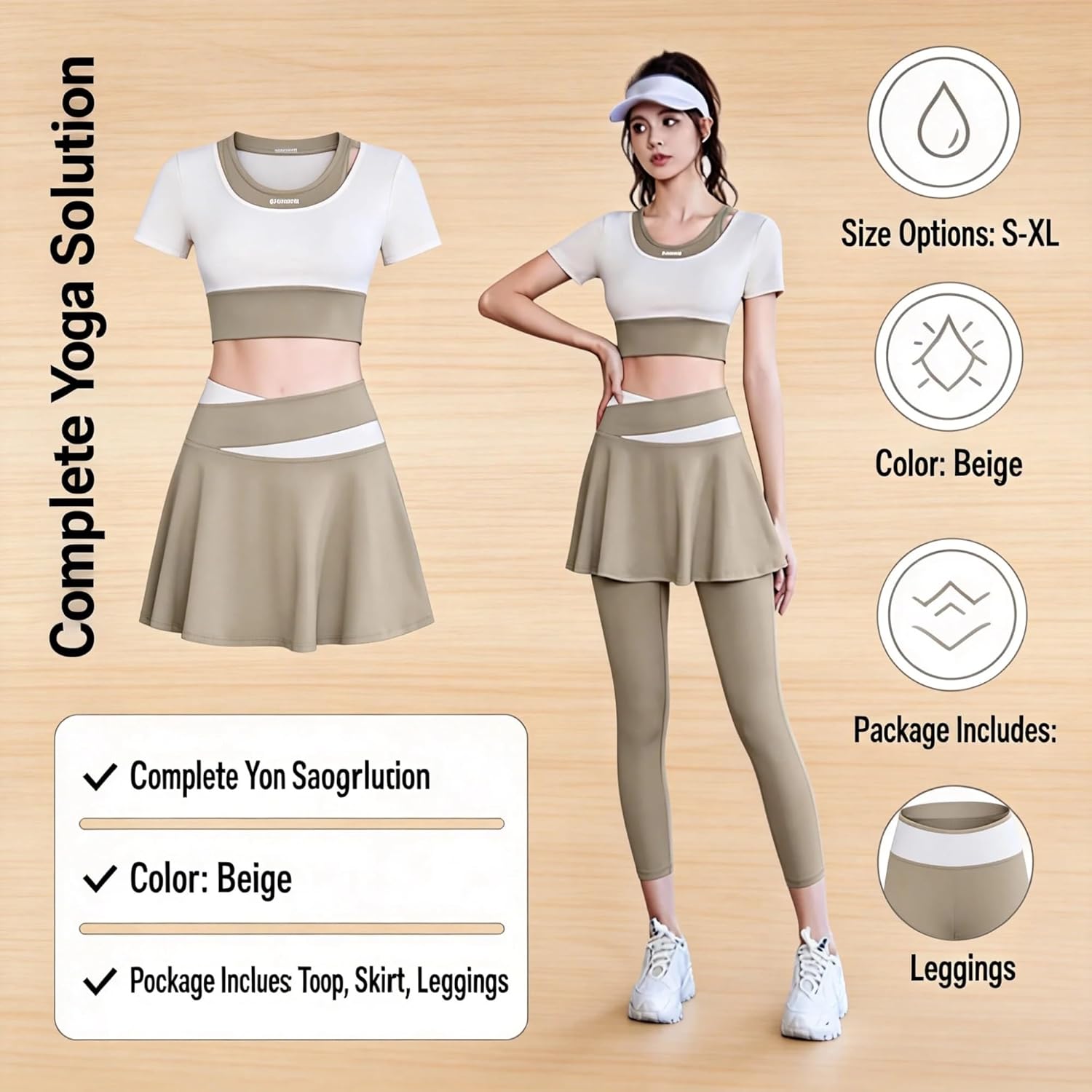 Women’s Three-piece Tennis Outfit,cropped Top, Shorts,women’s High-waisted Running, Golf and Fitness Wear(Brown,Small)