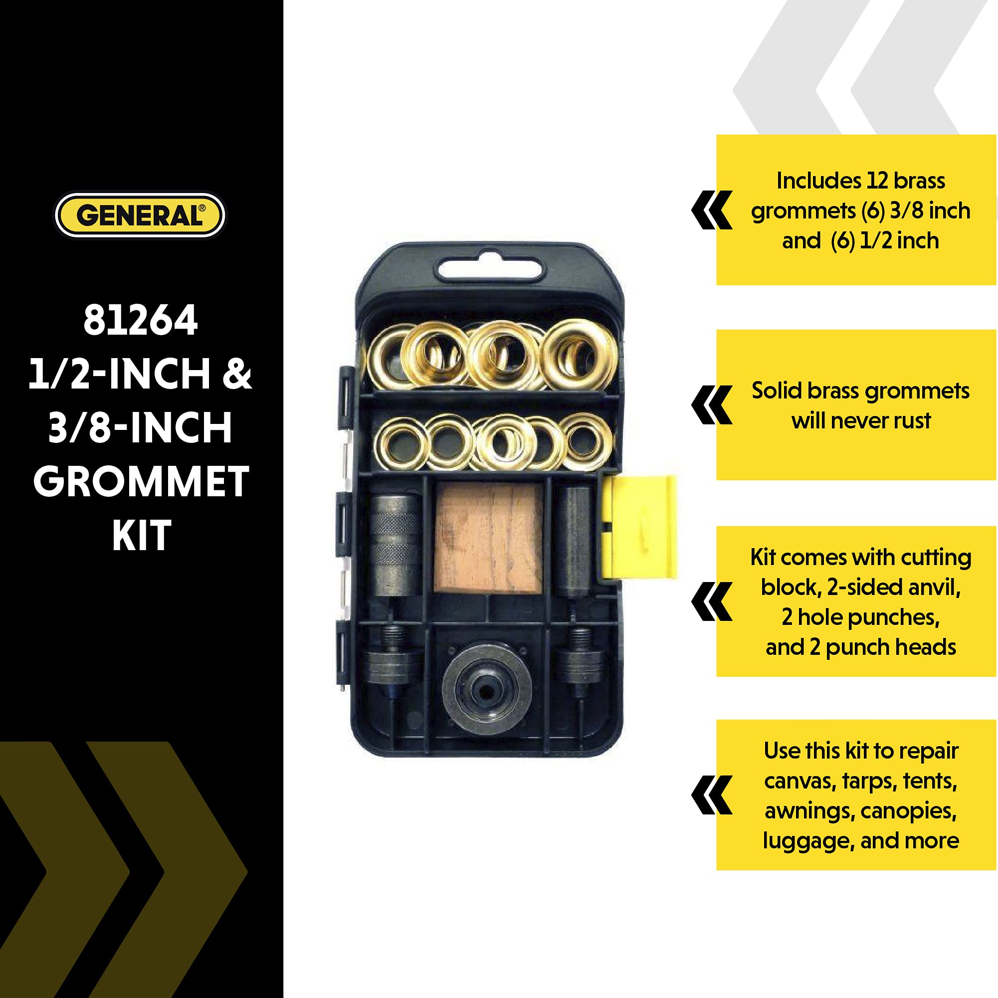 General Tools 3/8"1/2" Grommet Kit Rustproof Solid Brass Grommets