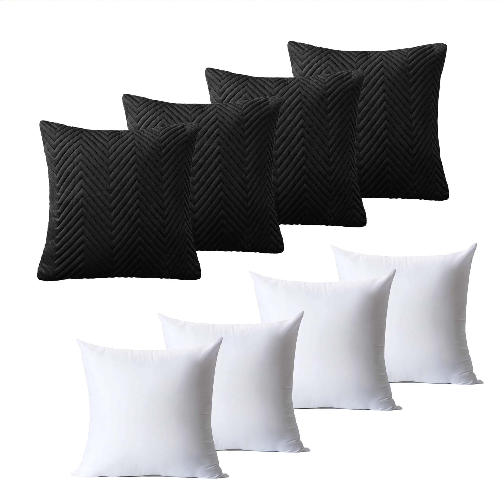 BedLooms Cushions with Covers Included 45 x 45 cm Set of 8 (4 Black Cushion Covers, 4 Cushion Inserts) Ultrasonic Square Throw Pillow Cases Decorative Sofa Cushion with Invisible Zipper โ image 1