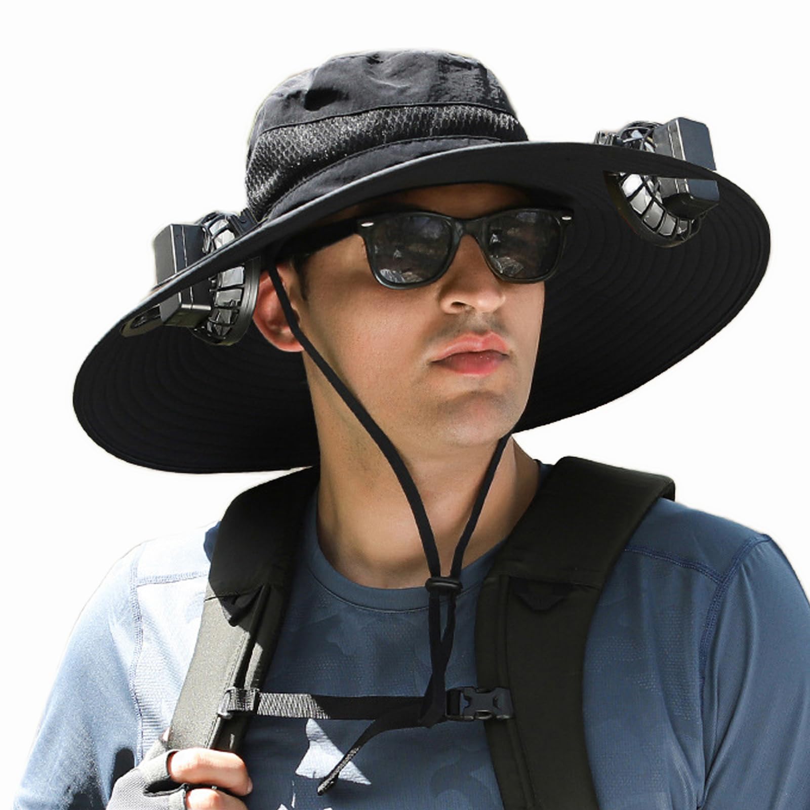 Solar Fan Hat, Wide Brim Solar Fan Outdoor Fishing Hat,Mens Sun Hat with 2 Solar Fan Fishing Hats Upf50+