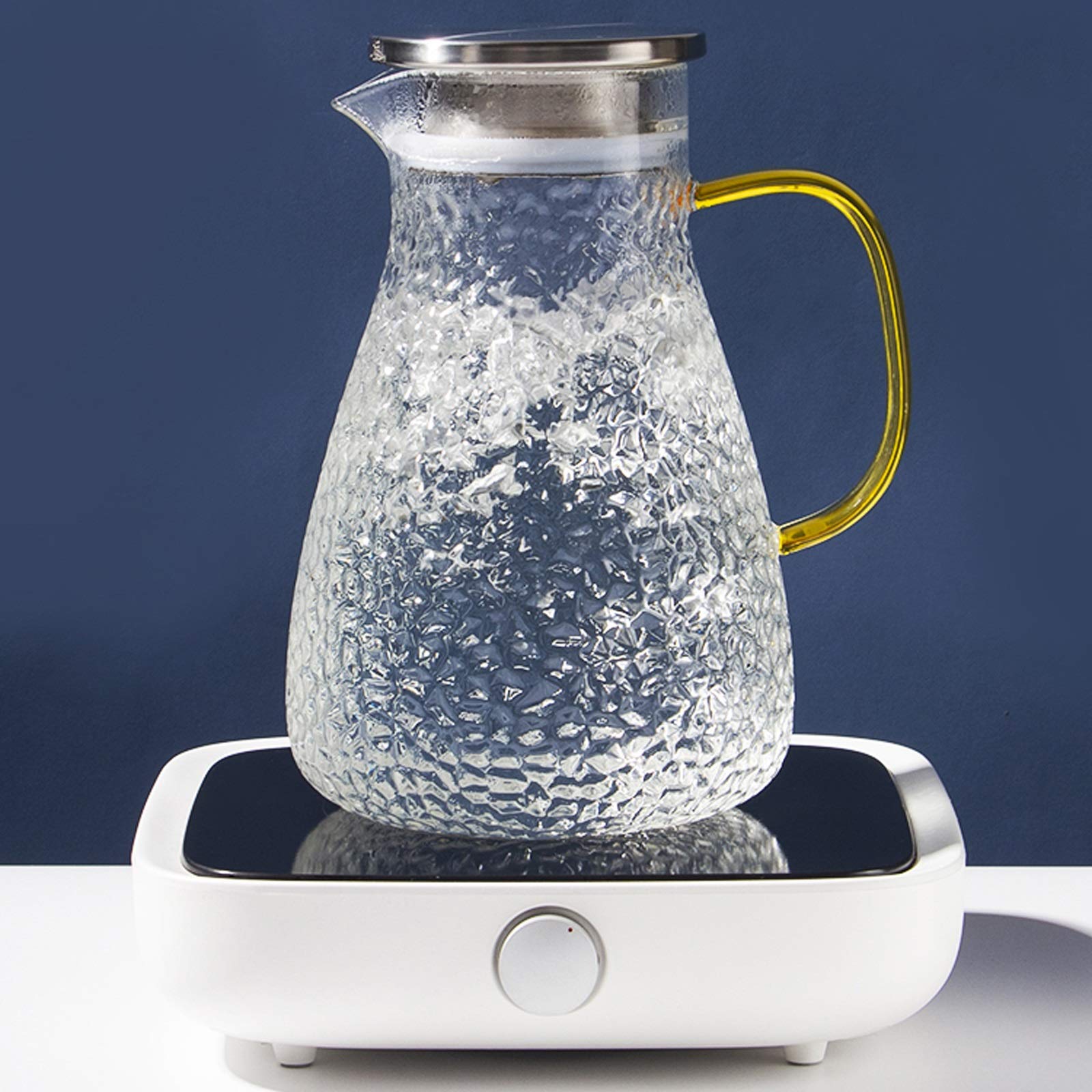 Pichet Ménagère Haut Borosilicate Matériau Verre Cafare avec pichet en Acier Inoxydable résistant à la température Haute température avec couvercle-1500ml Pichets