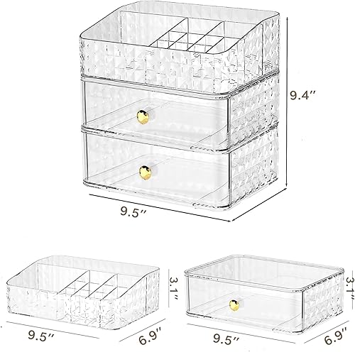Miniatura 5 de Organizador de maquillaje para tocador, organizador de escritorio grande con cajones apilables para cosméticos, cuidado de la piel, pintalabios,