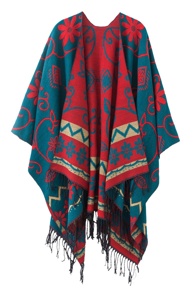 Urban GoCo Poncho Mantilla con Borlas del Estilo de Retro Chal Cape para Mujeres