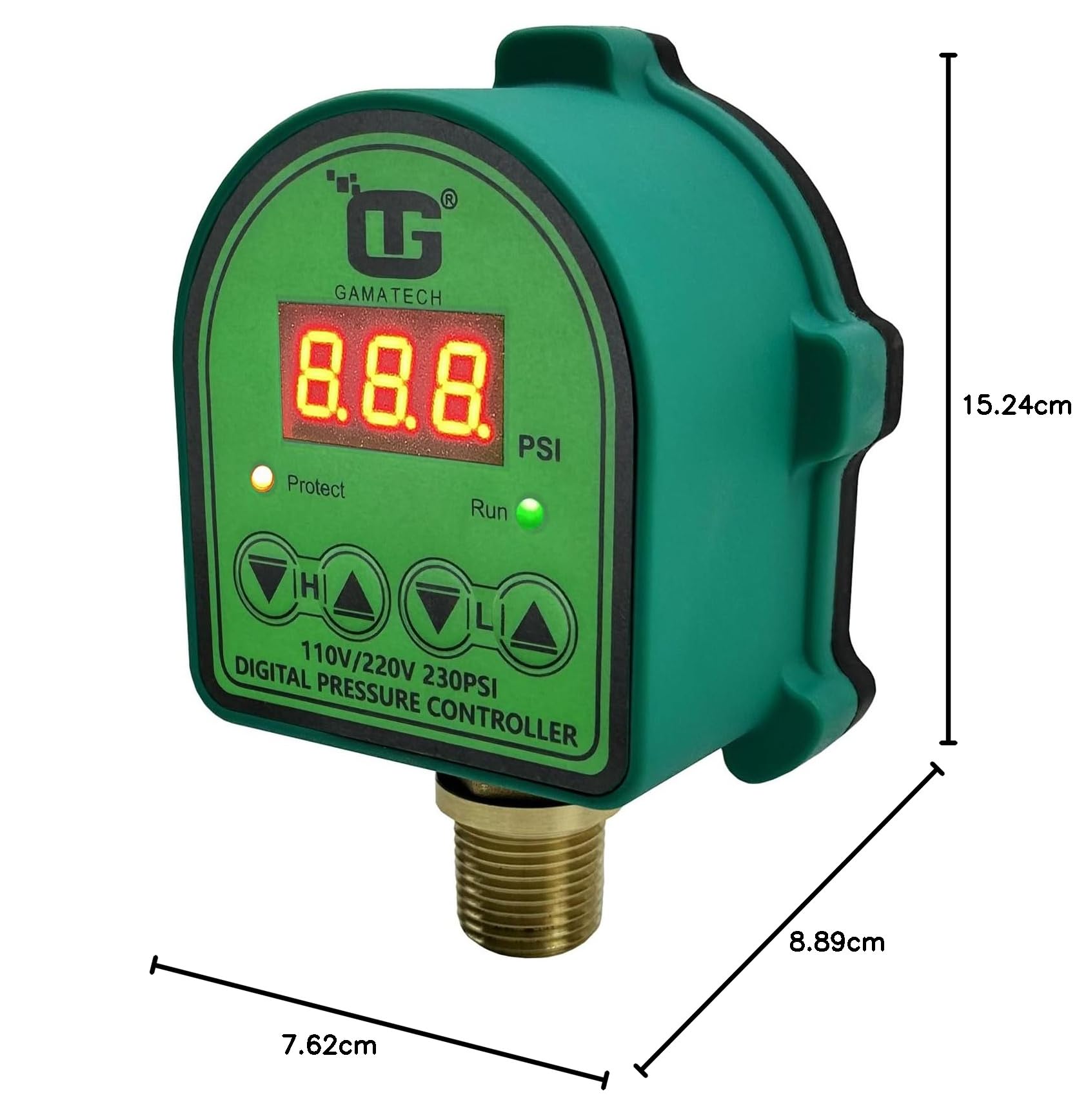 GamaTech Interruptor de presión de doble voltaje para bomba de agua y bomba de aire, controlador de presión ajustable digital, 110 V/220 V, 0-230 psi, 1/2 pulgada macho Npt