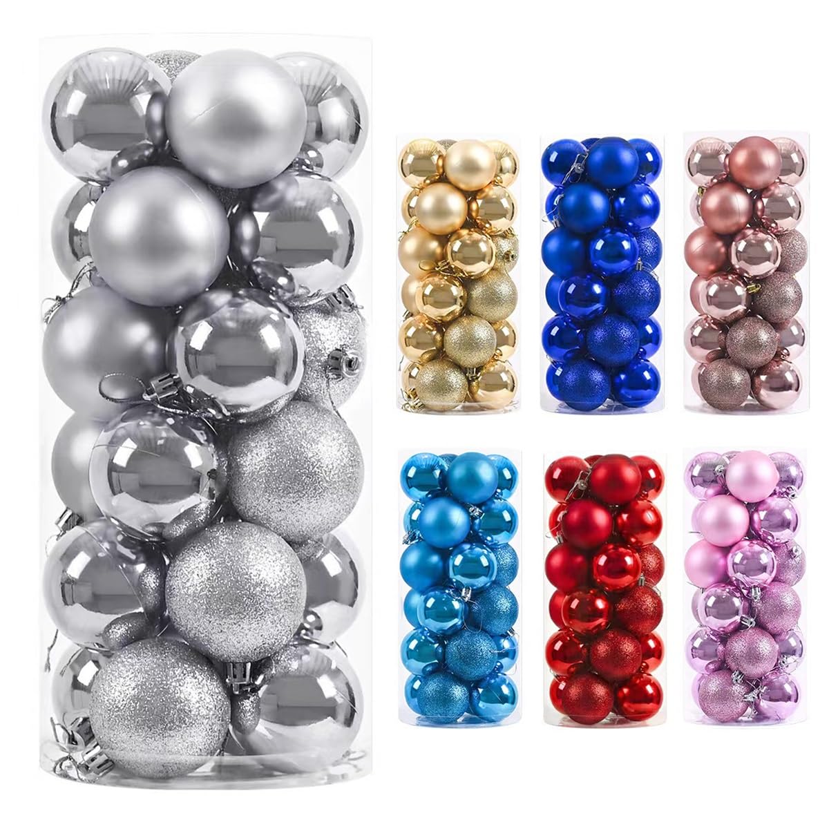 Wucazrrsy Silver 24Pcs Christmas Ball Baubles 1.57''/40Mm Shatterproof Ornaments Seasonal Decorations For Xmas Tree Decor, Birthday Holiday Wedding Decorations(Silver)