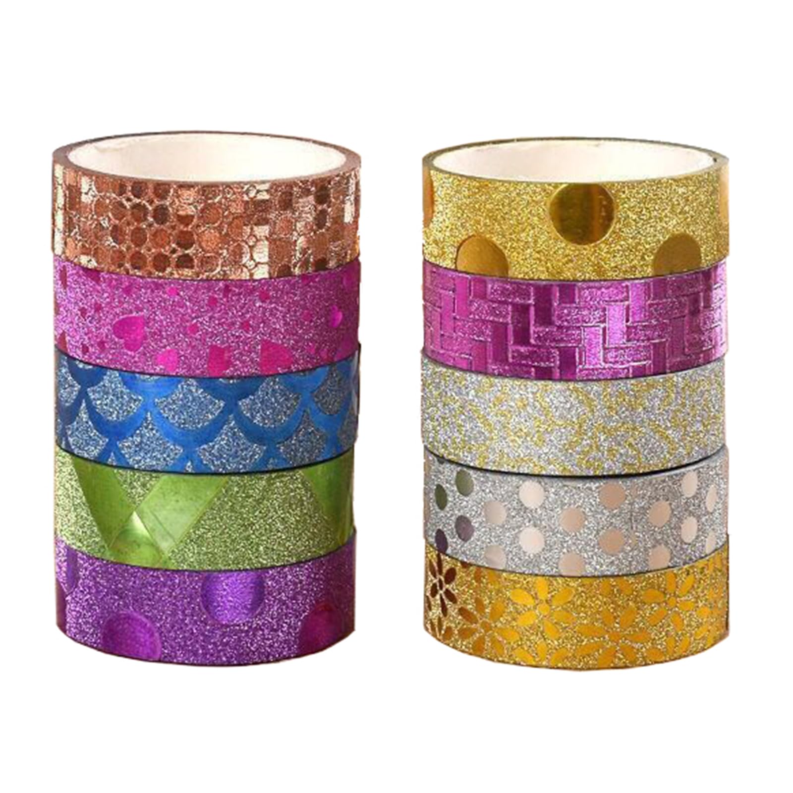 DIY Glitter Washi Tape Set, 10 Rolls Colored Skinny Glitter Metallic Masking Tape Foil Macaron Paper Tapes Rainbow Washi Tape Decorative Tape for Art, Crafts Supplies, DIY, 14mm Wide Pattern