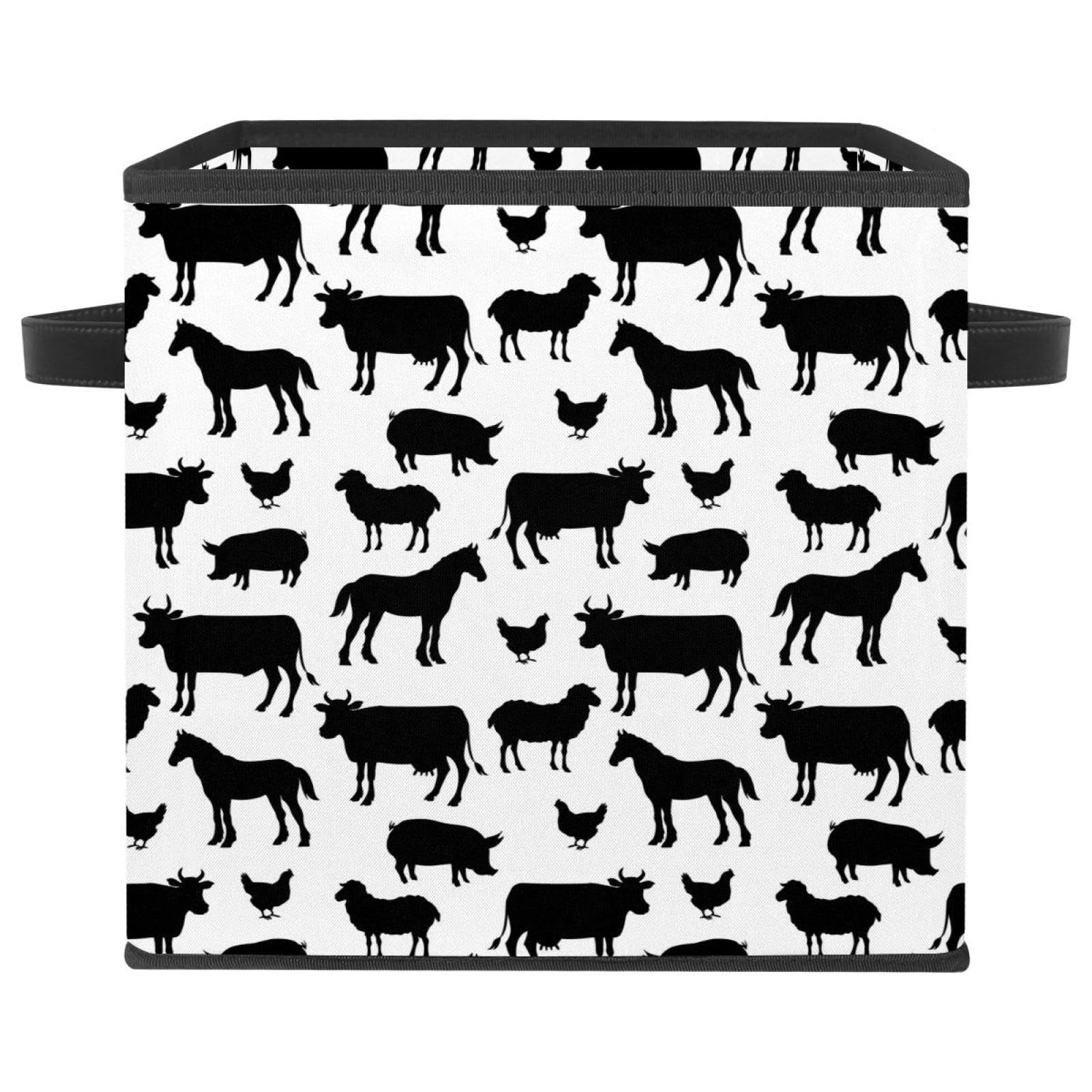 Cube de rangement pliable en tissu au motif animaux de la ferme