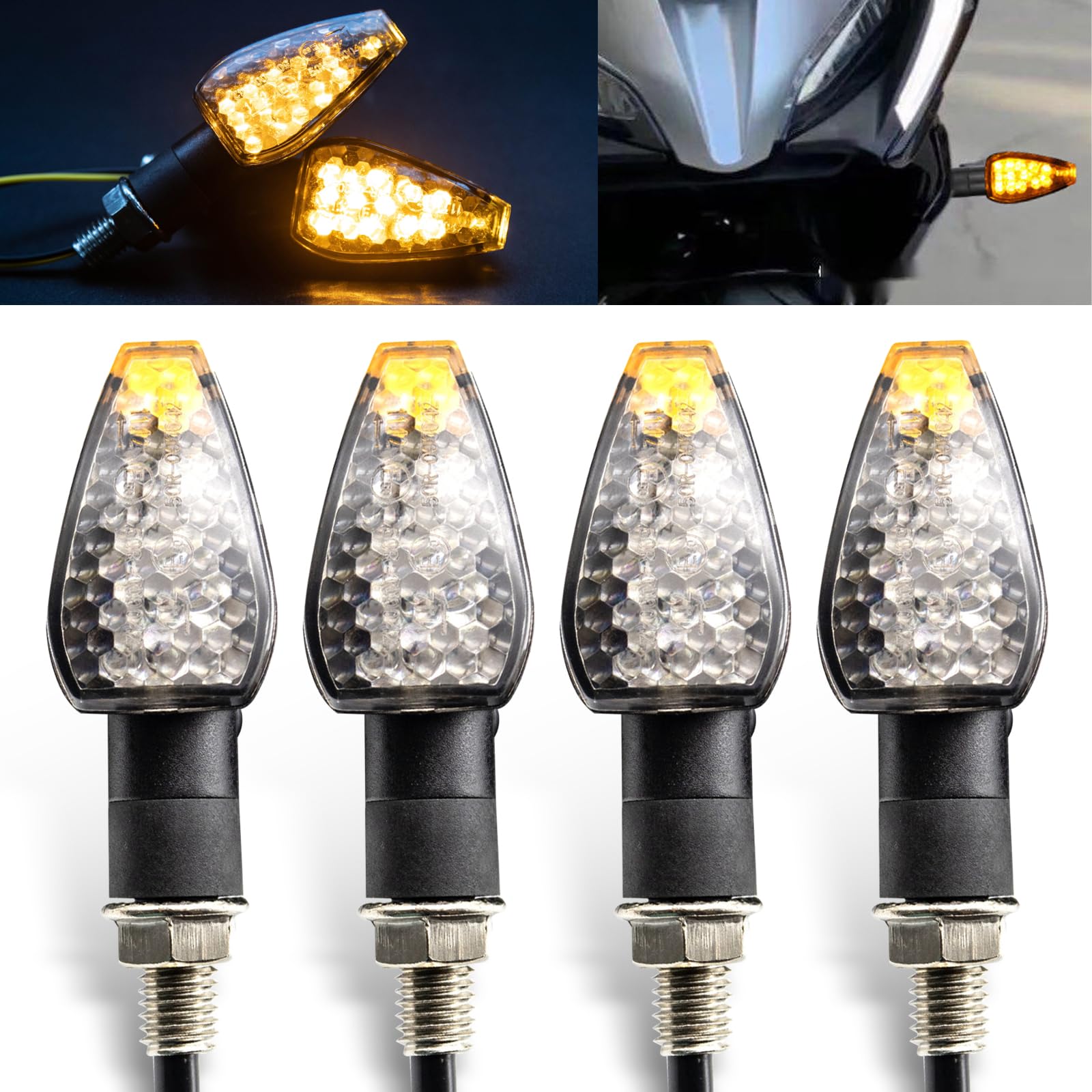 4 PCS Motorcycle 12V LED Turn Signal Light, 3.44" x 1.08" x 1.11" Waterproof Safety Warning Light, Instant Start Flash Light Modification Accessories, Universal for Most Motorcycles (Yellow)