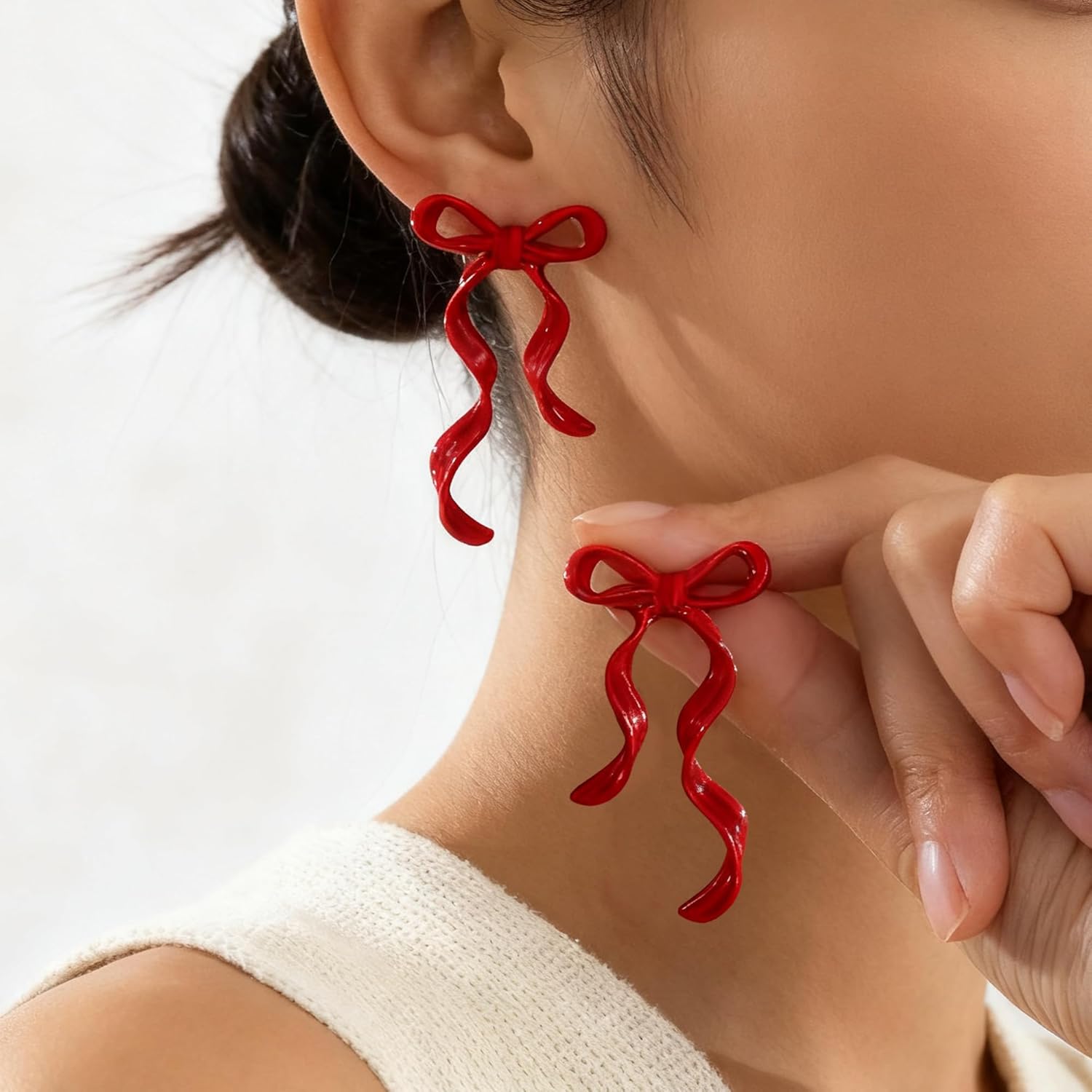 Christmas Bow Earrings Red Bow Earrings for Women New Years Bowknot Stud Christmas Holiday Festival Jewelry Gifts - Image 3