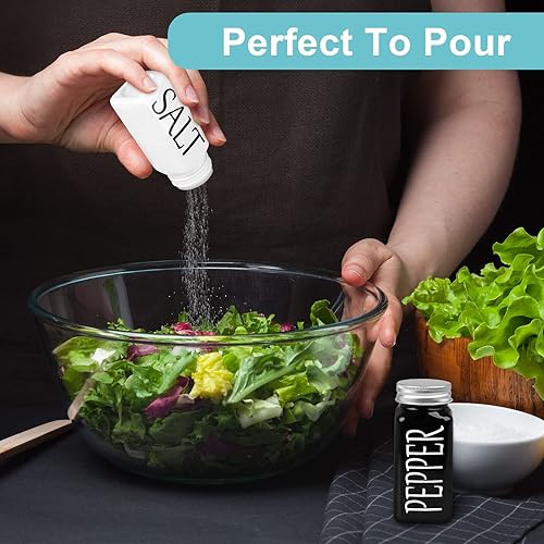 Miniatura 4 de Juego de 2 saleros y pimenteros estilo granja, vidrio vintage y tapa de acero inoxidable (negro y blanco)