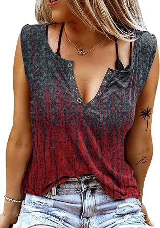 ETCYY Women's Sleeveless V-Neck Tank Top - Loose Fit Tie Dye Floral Print, X-Large
